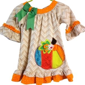 Rare Editions size: 24 months Toddler Girls Pumpkin Dress Thanksgiving